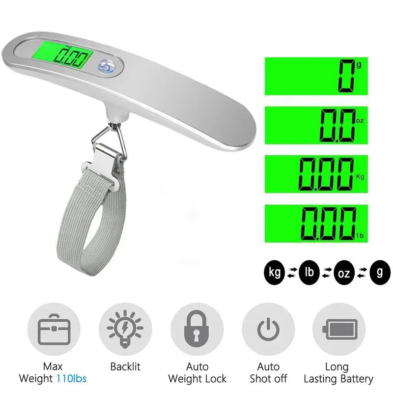 Luggage Scale Hanging - Visschubben 50kg/110lb Draagbare elektronische achtergrondverlichting Schaal
