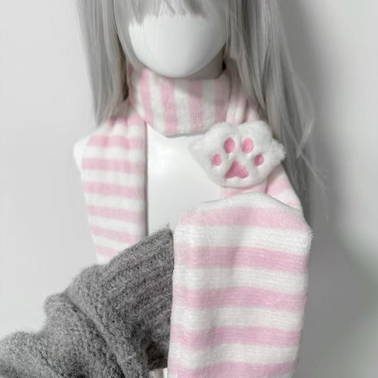 Travel Accessories For Elderly - Kawaii gebreide sjaal kattenpoot decoratie gestreepte