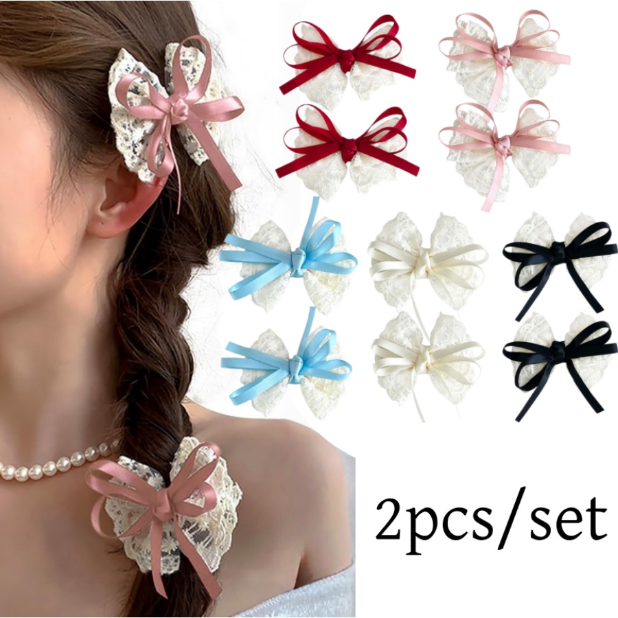 Travel Accessories For 6 Year Old - 2 stks/set Leuke Kanten Strik Haarspeldjes